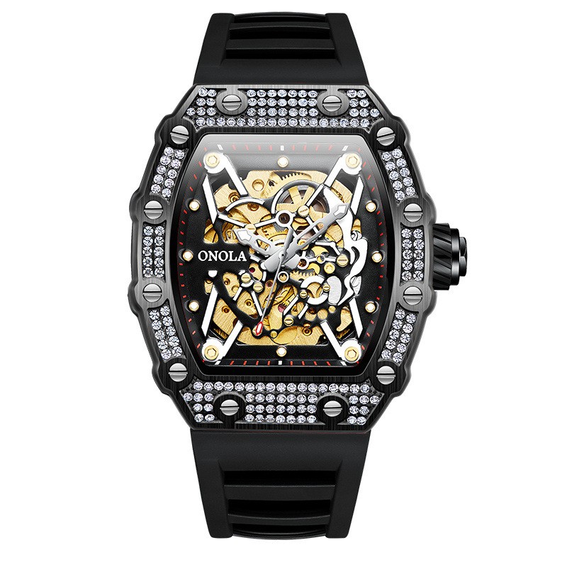 ONOLA Men Automatic Self-Wind Watch Mechanical Diamond Jeweled Waterproof Relogi