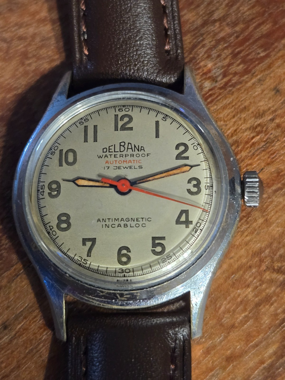 Vintage Delbana – SERVICED – Automatic 17J Bidynator Swiss Watch, New crystal