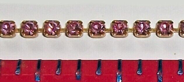 Swarovski Rhinestone Chain 2.5mm Light Rose 2 ft Brass Crafting Trim