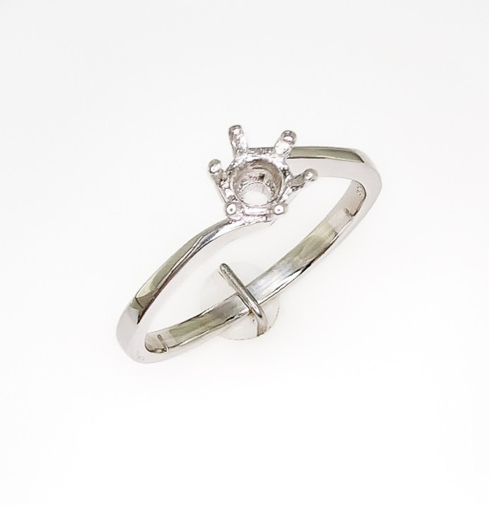 5 mm Round Six Prong Bypass Ring Setting Sterling Silver with Rhodium Finish