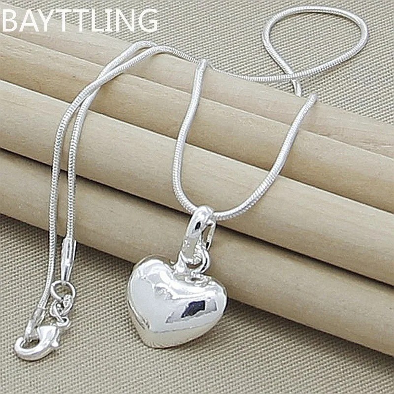 Fine 925 Sterling Silver Solid Heart Necklace 18-24 Inches Snake Chain For Women