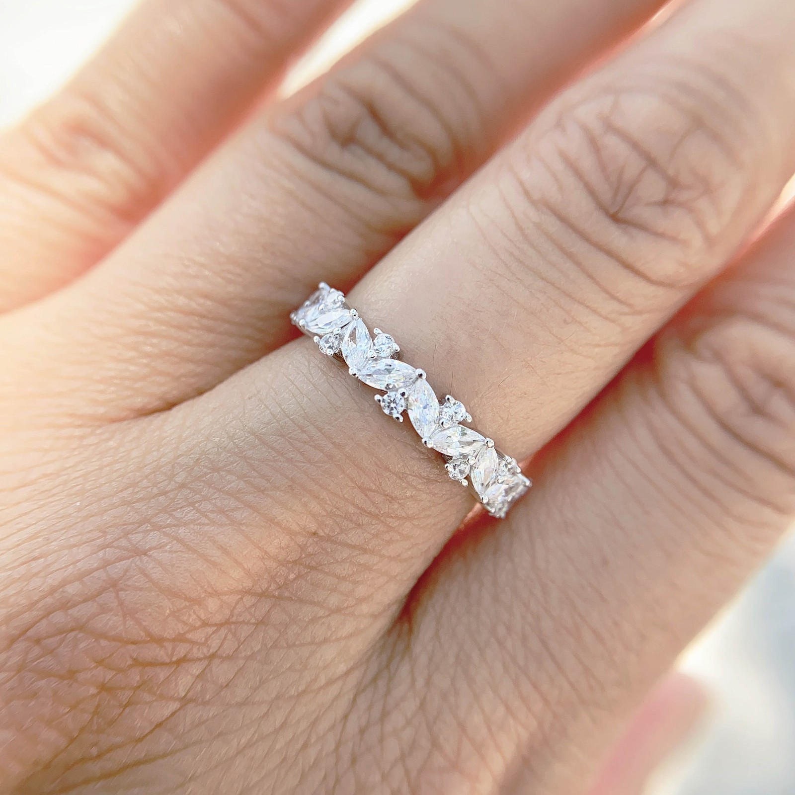 Marquise CZ Sterling Silver Half Eternity Wedding Band Celebration Ring S14166