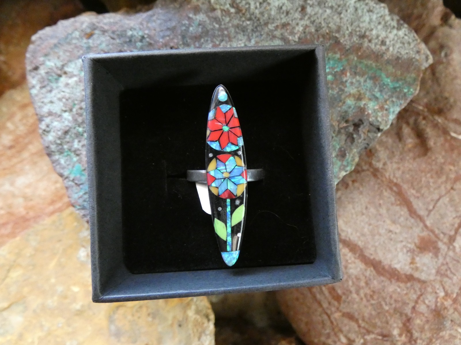Flower Micro Inlay Gemstone Aluminum Sterling Silver Alloy Size 10 Ring NEW AR83