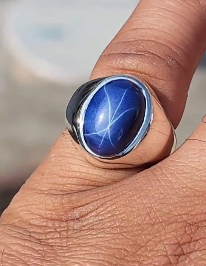 Genuine Blue Lindy Star Sapphire Men’s Ring White Brass Ring Gift Ring For Boys