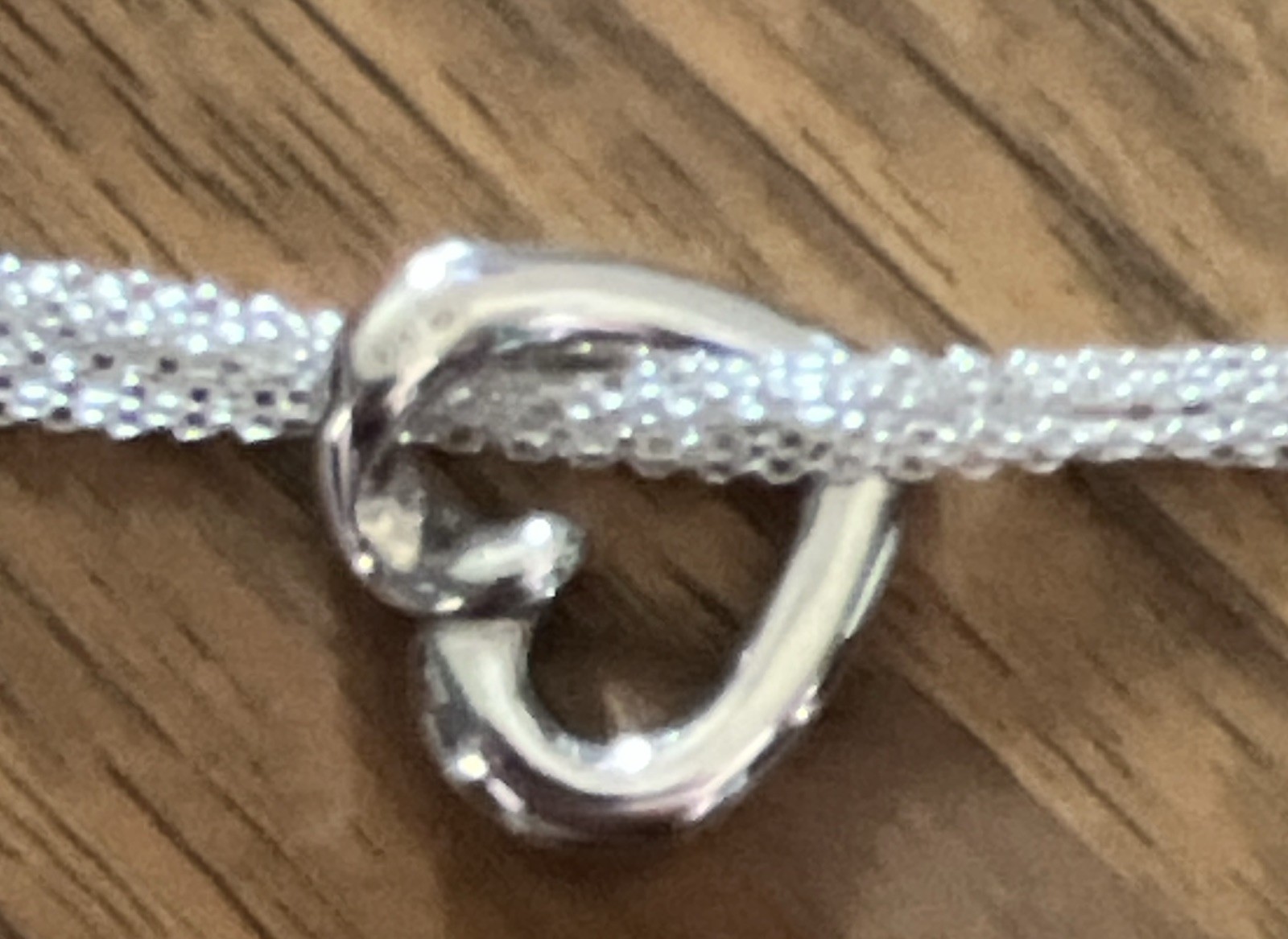 925 Sterling Silver Mesh Chain Necklace 18in Open Heart Charm Pendant Signed