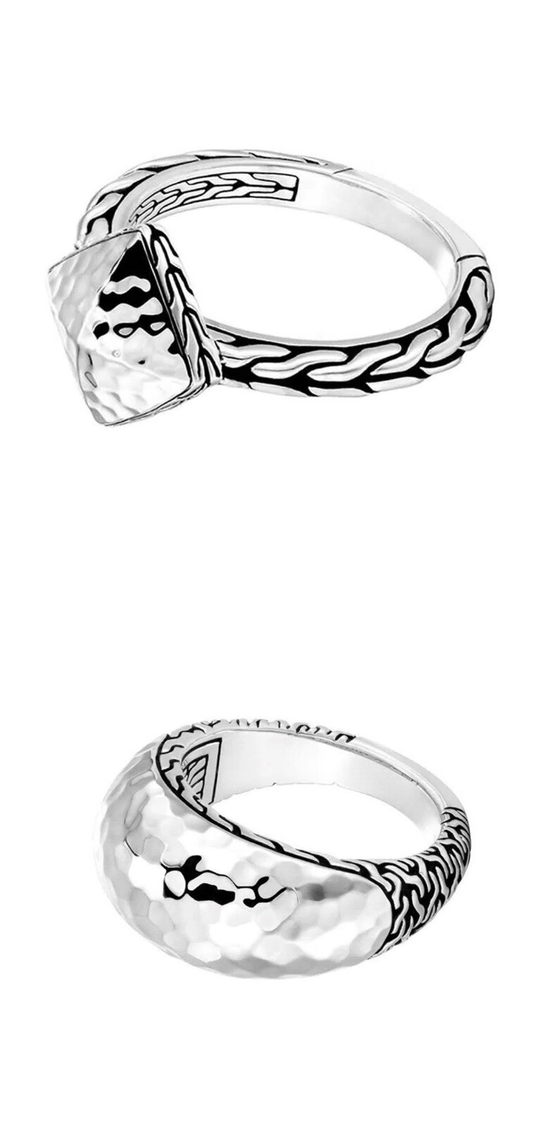 JH Sterling Silver Classic Chain Hammered & Dome Ring Size 7 (2 Rings)