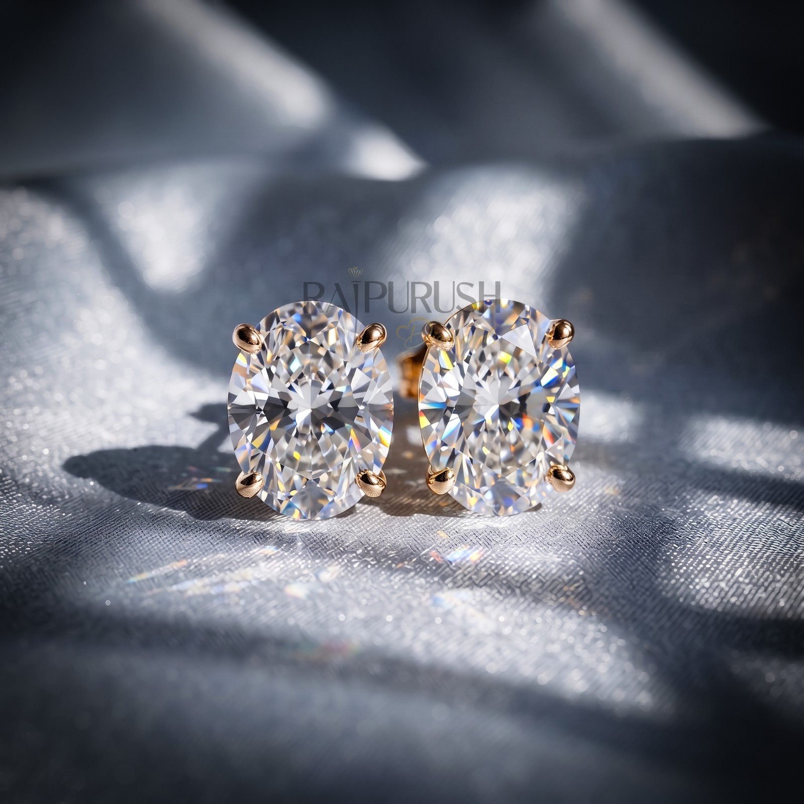 Oval Cut Moissanite Solitaire Stud Earrings 14K Gold Plated 925 Silver women