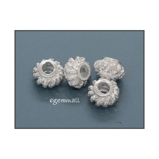925 Silver Corrugated Rondelle Beads 6.5mm 6pc #51454