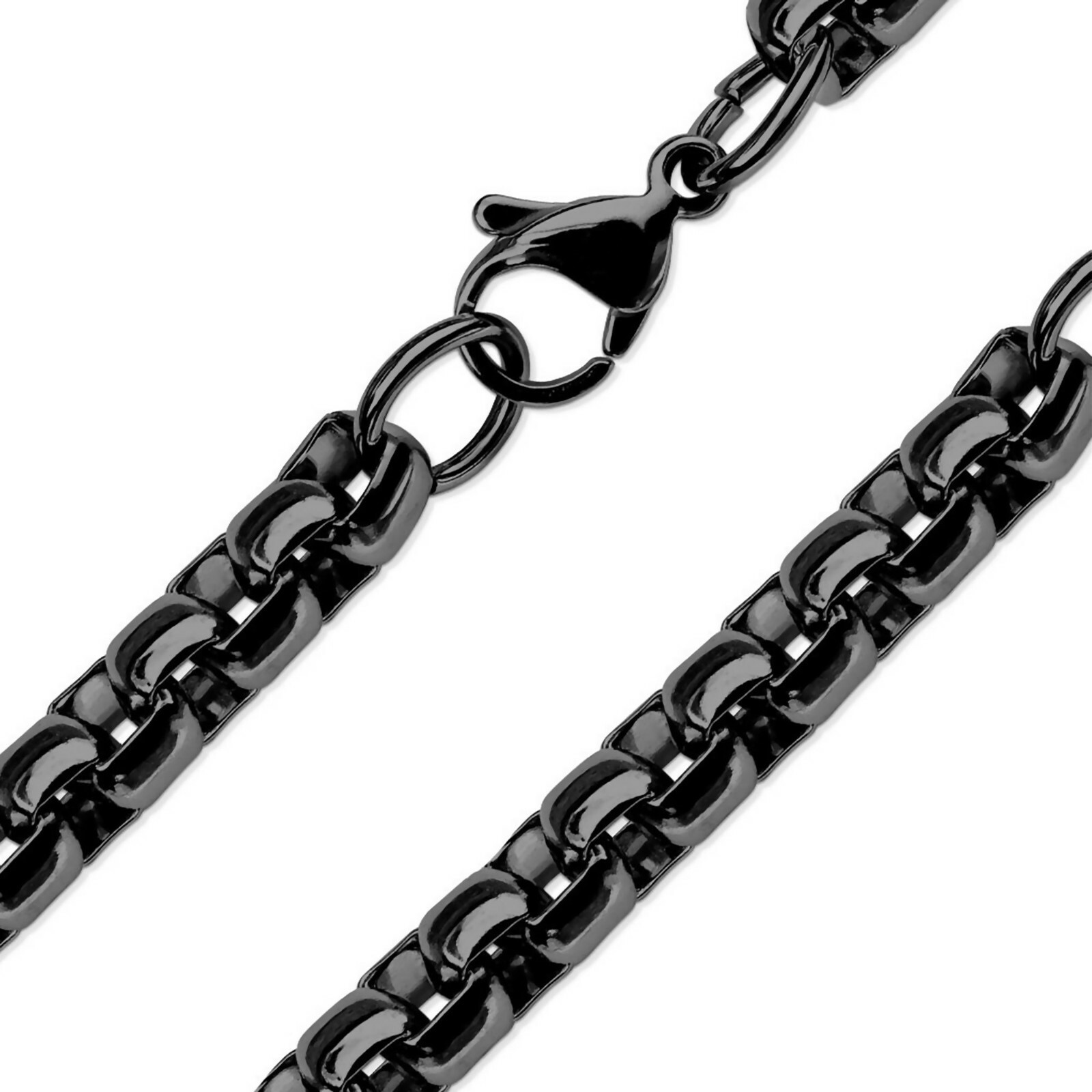 Black Rolo Chain Stainless Steel Round Box Necklace 3mm 15-20-Inch