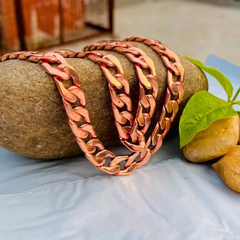 20 inch Pure Copper Solid CUBAN Chain Necklace, Healing Jewelry Spiritual