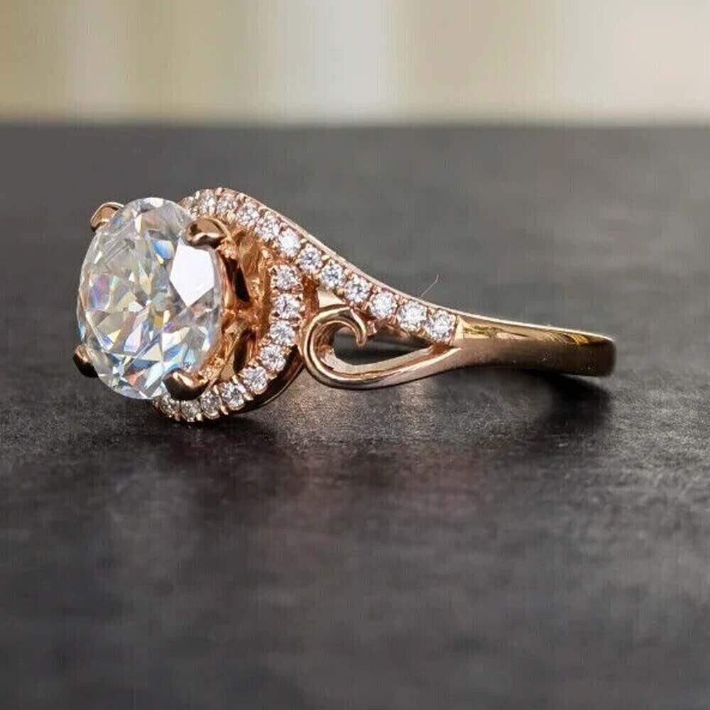 Solid 14k Rose Gold 4.20Ct Round IGI Lab-Grown Diamond Wedding Engagement Ring