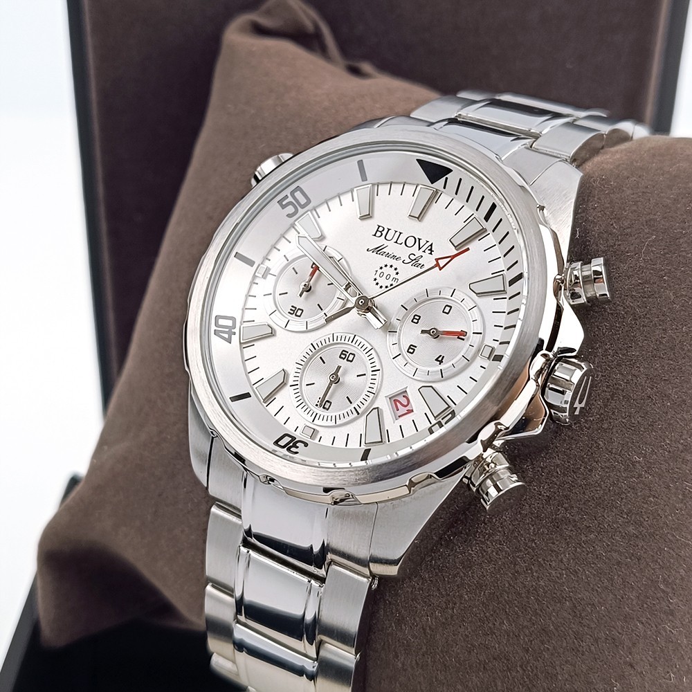 Bulova Marine Star 96B255 White Dial Stainless Chronograph Men’s Quartz Watch