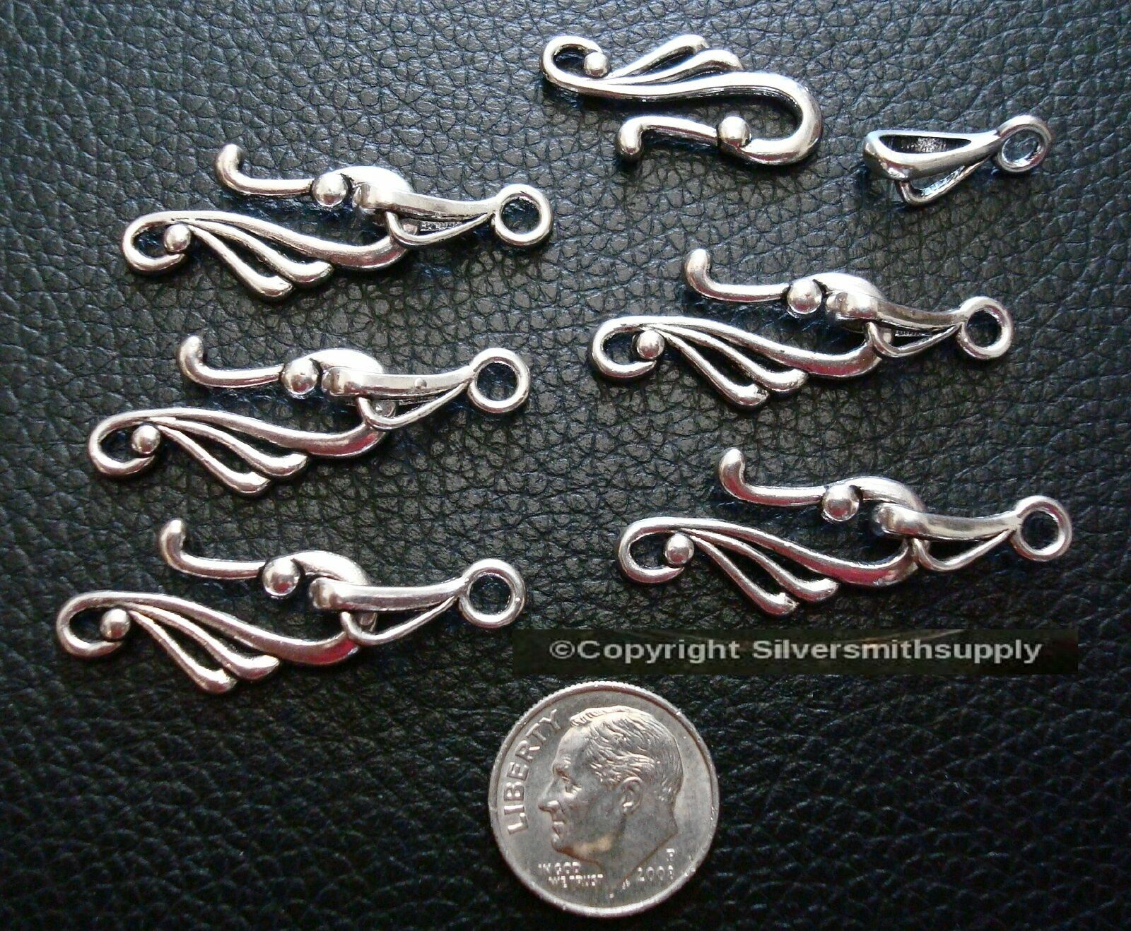 6 Hook & eye clasp sets for necklace bracelets anklets silver plated FPC348