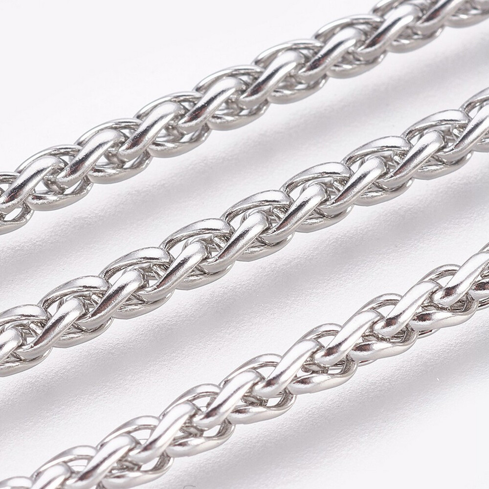 304 Stainless Steel Wheat Chain Bracelet Lobster Silver Color 7.8″ 3mm  A115