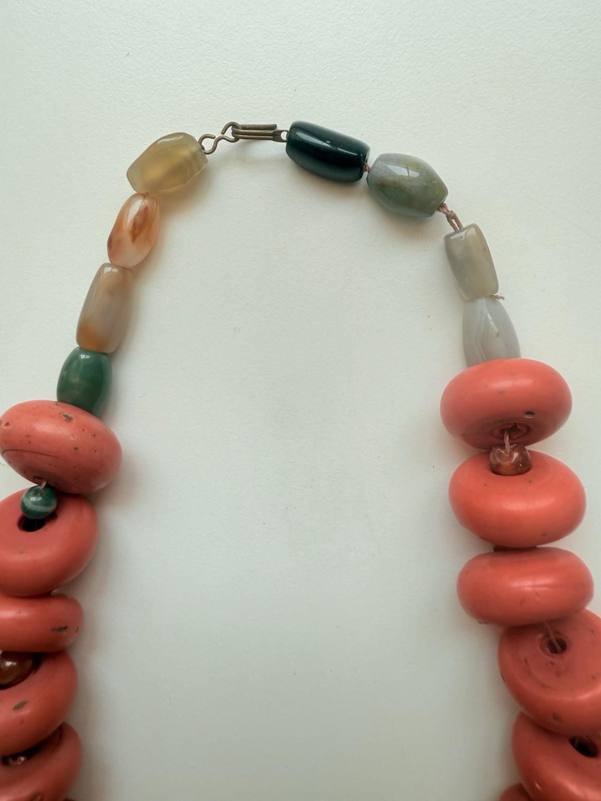 Vintage Nepal Sherpa Coral Glass Bead Necklace (2970)
