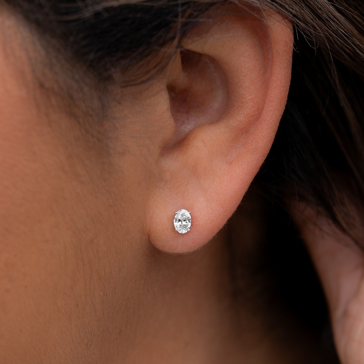 1 CTW Lab Created Diamond Oval Stud Earrings F-G SI 4-Prong Push Back