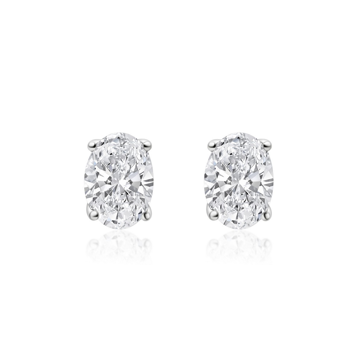 1 CTW Lab Created Diamond Oval Stud Earrings F-G SI 4-Prong Push Back