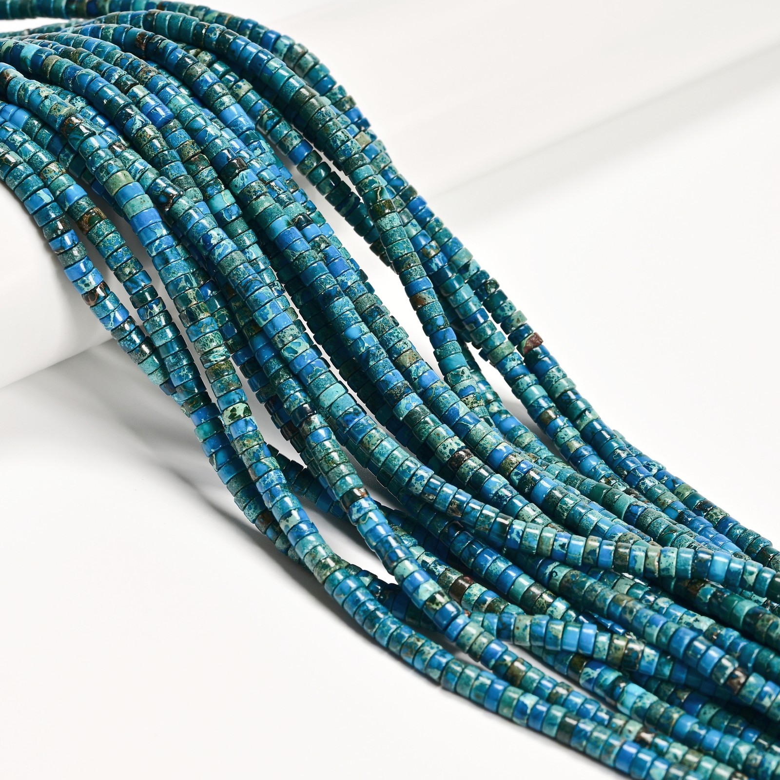 Turquoise Blue Sea Sediment Jasper Heishi Disc Beads Size 2x4mm 15.5” Strand
