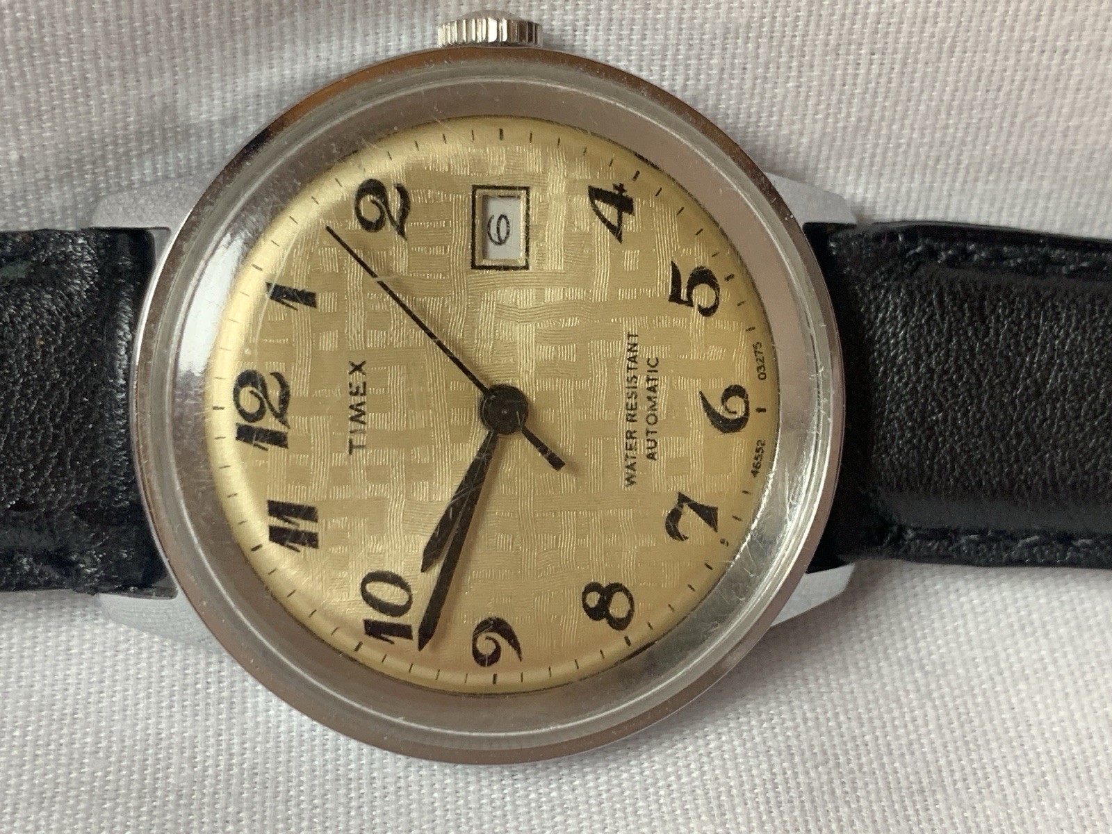 Vintage 1975 Timex Viscount Automatic Watch 35mm Rare Textured Linen Dial Works