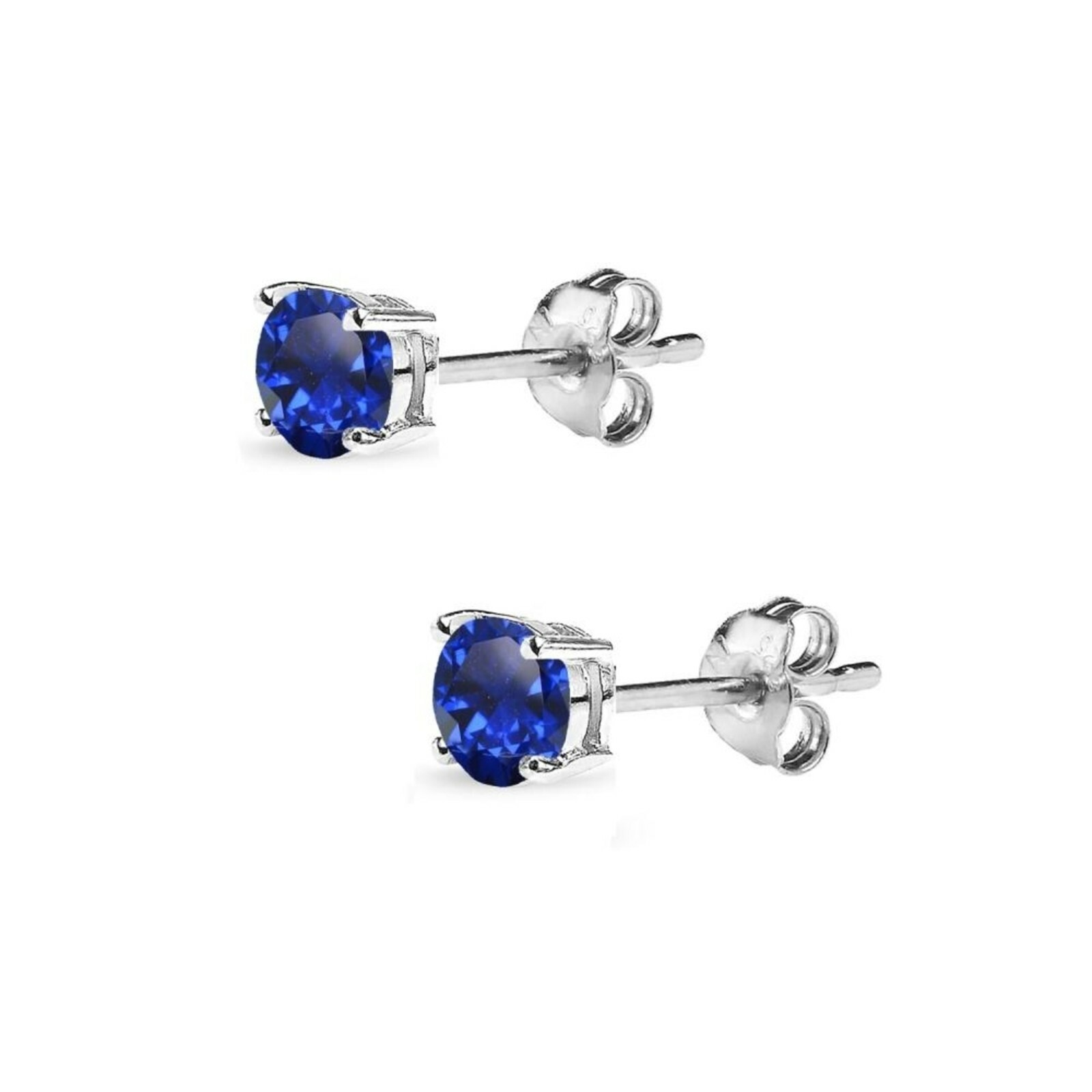 2mm Genuine Sapphire Round Basket Set Stud Earrings in Solid Sterling Silver