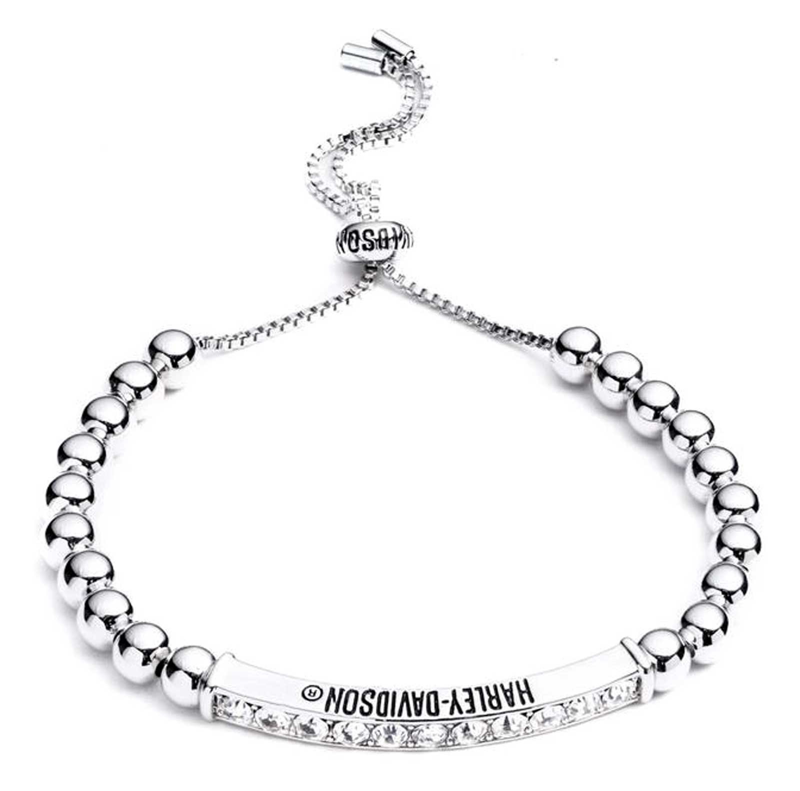 Harley-Davidson Women’s 10 in. Metal Bead & Stones Adjustable Slider Bracelet