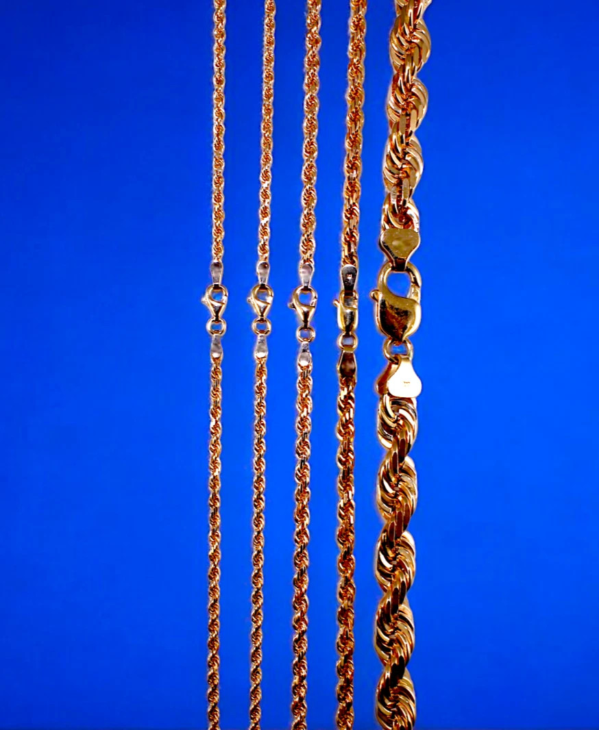 10K Rose Gold SOLID Rope Chain Necklace Bracelet Diamond Cut 1mm-5mm 7″-30″