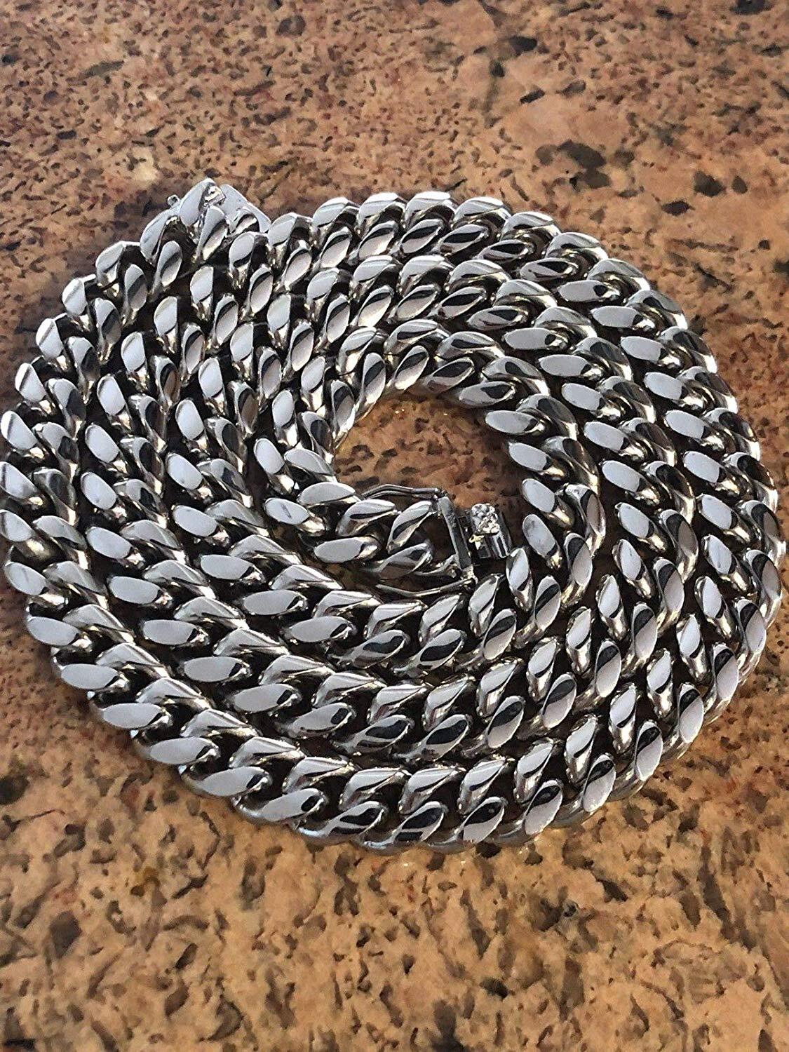 Men’s Heavy Silver Miami Cuban Link Bracelet Chain Stainless Steel 8mm-14mm
