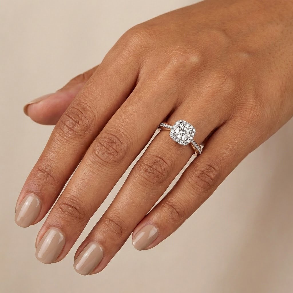 14K Gold Side Stone Engagement Ring Halo 1.35 CT Round Lab-Grown Diamond E VS1