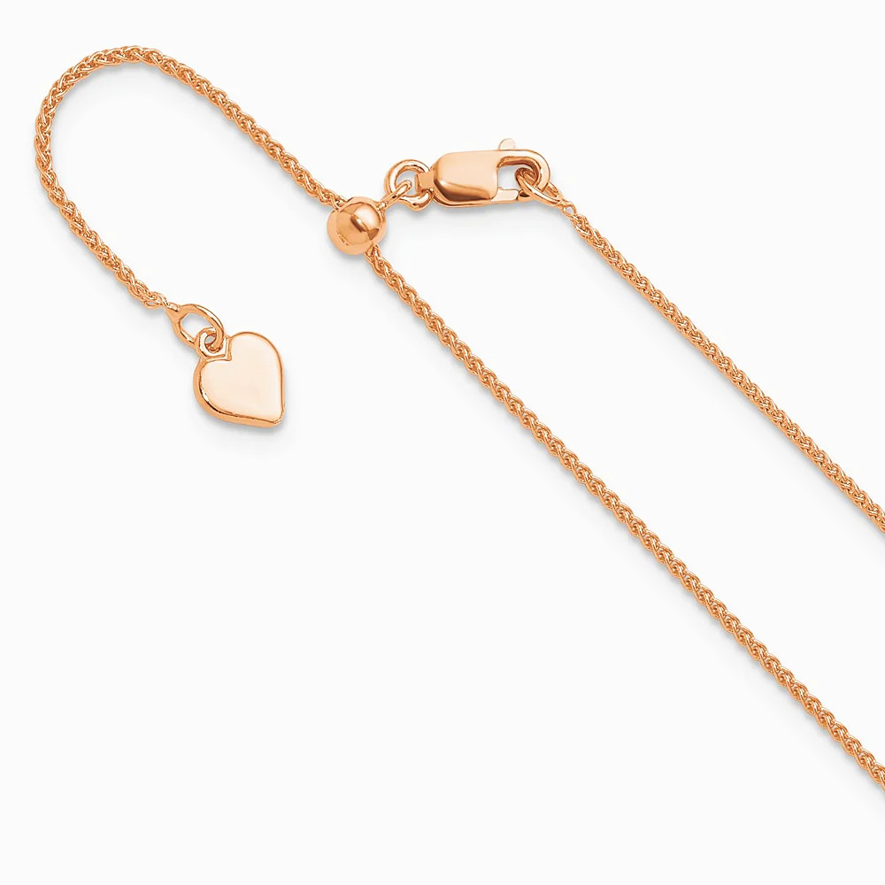 Sterling Silver Rose Gold-Plated Adjustable 1mm Spiga Chain Necklace 22″-30″