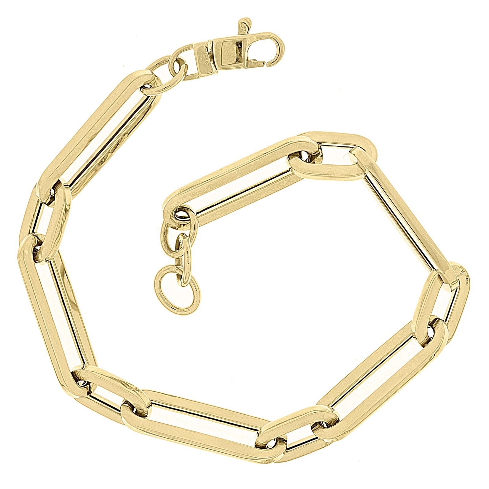 Italian 14k Yellow Gold Hollow Paper Clip Link Chain Bracelet 7.75″ 7mm 7.7 gram