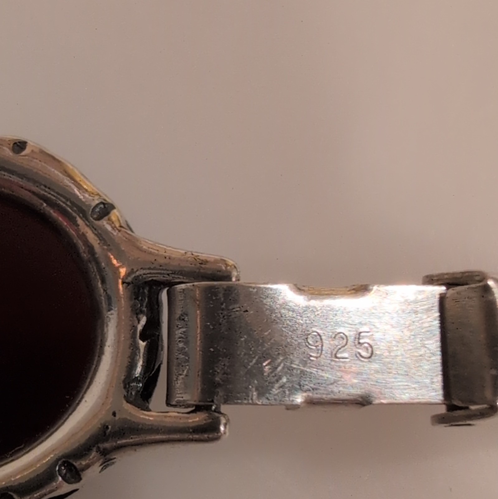 925 Sterling Silver Link Bracelet Oval Cabochon Bezel Red Stones 8 in