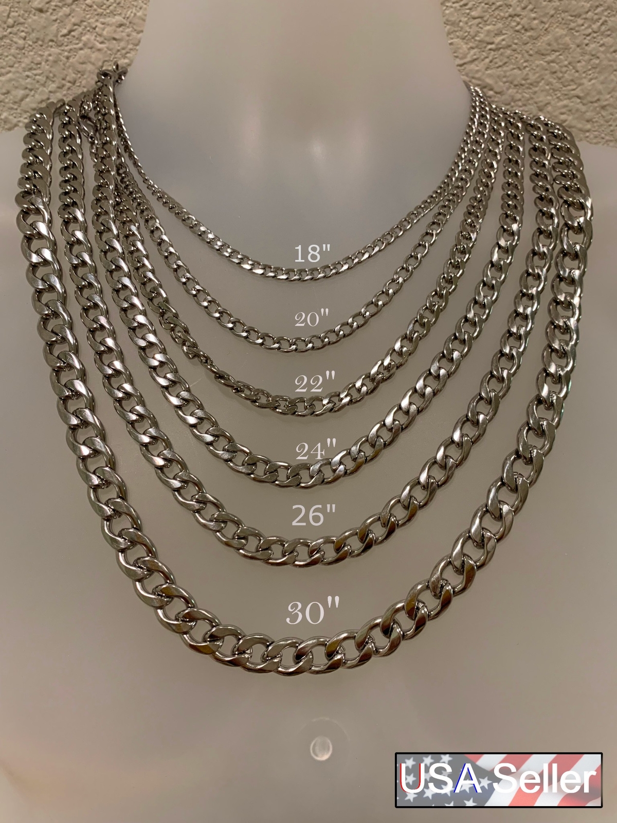 STAINLESS STEEL CUBAN CURB CHAIN 16″-36 SILVER WOMEN NECKLACE 3/4/5/7/9/10/12 MM