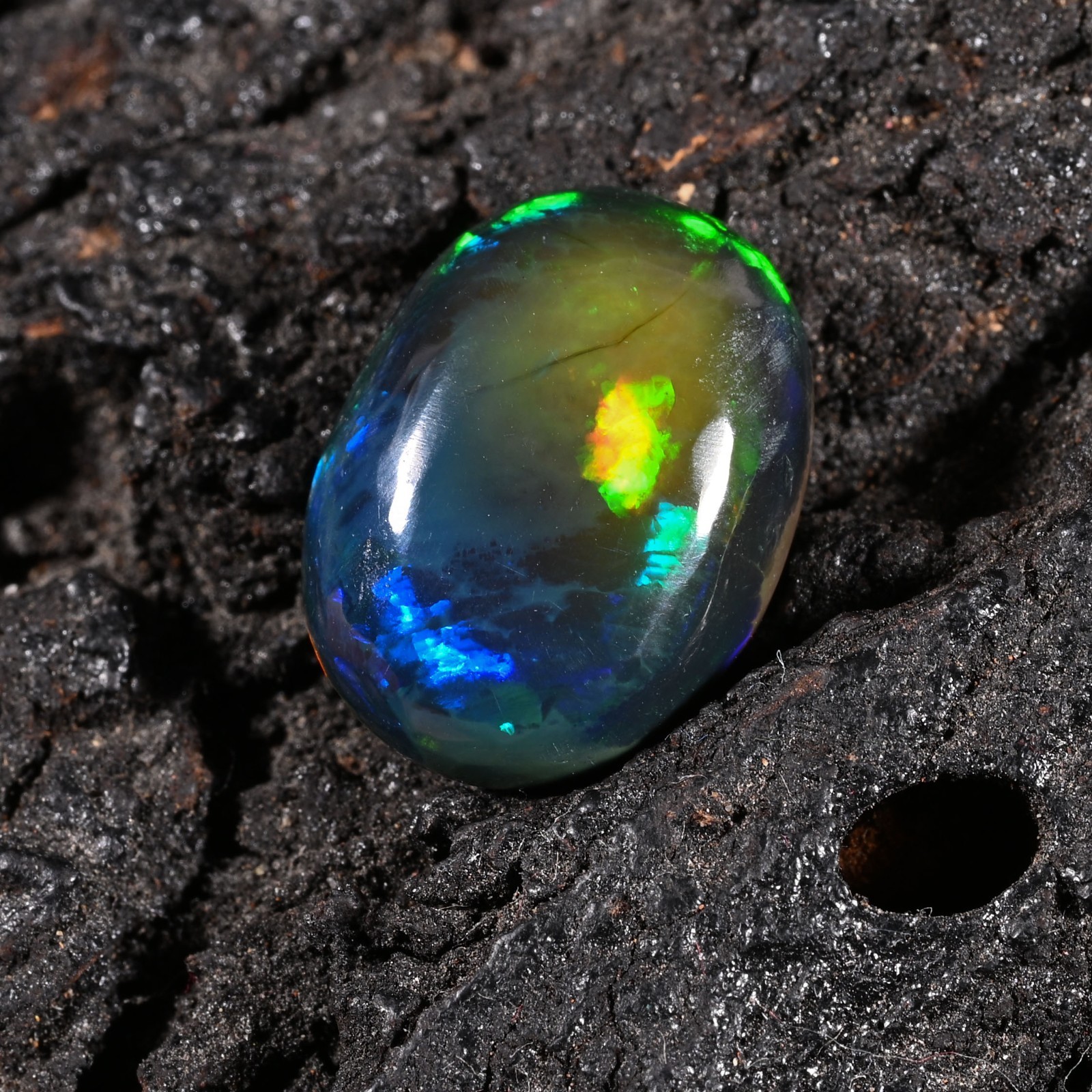 5.95 Ct Natural Ethiopian Multi Fire Black Opal Cabs Loose Gemstone 15x12x6 MM