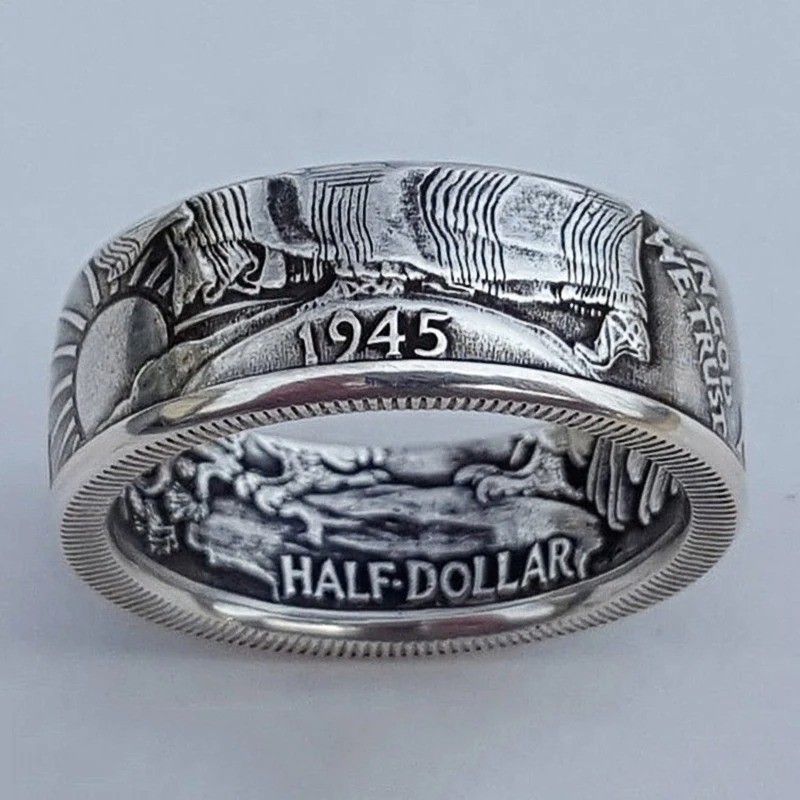 Silver Dollar Coin Ring Handmade Crafted Rare Silver Morgan Men Rings – Free USA