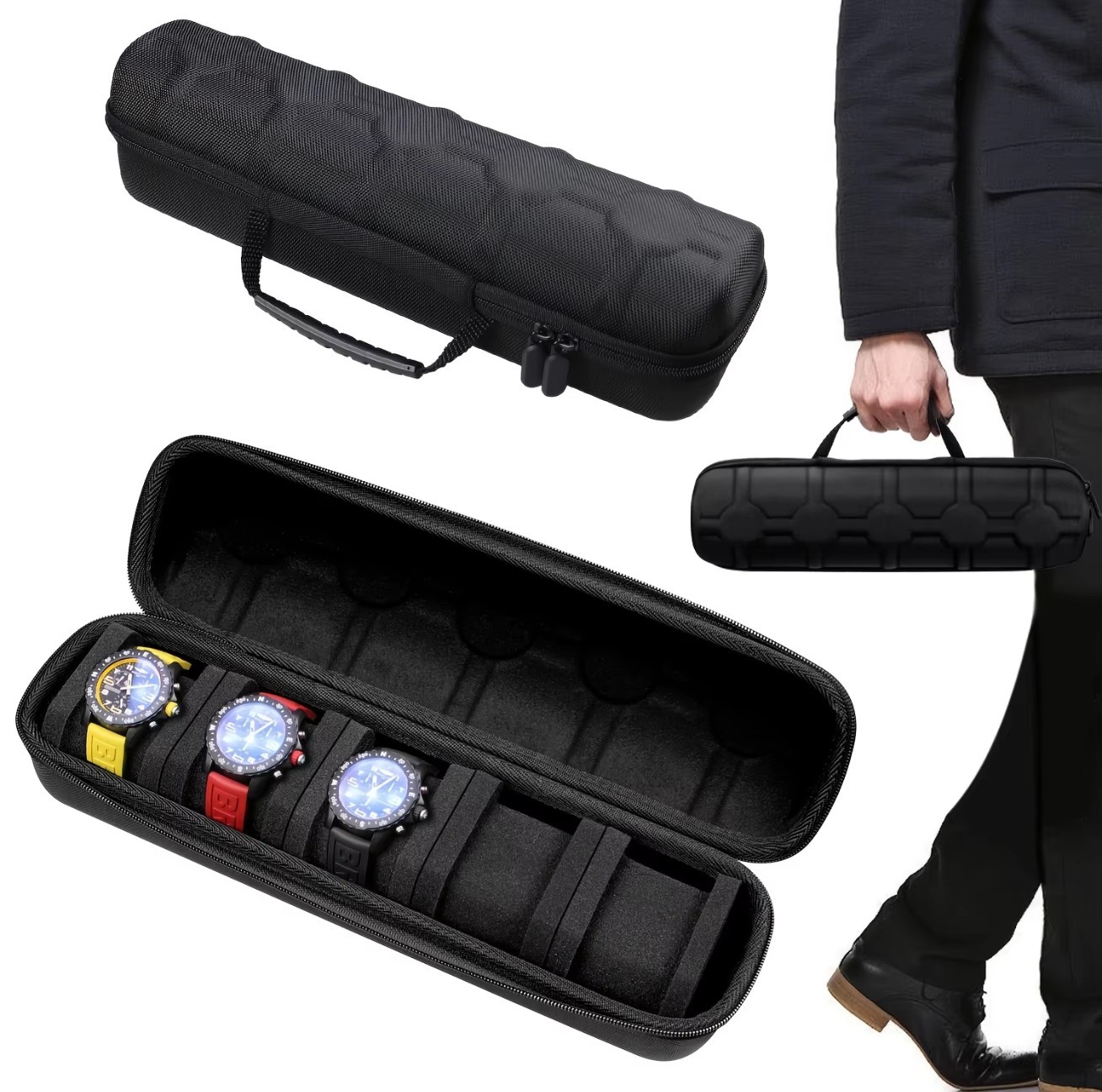 5 Slot Watch Case Hard Shell Travel Organizer Box with Pillows Fits Smart Watch