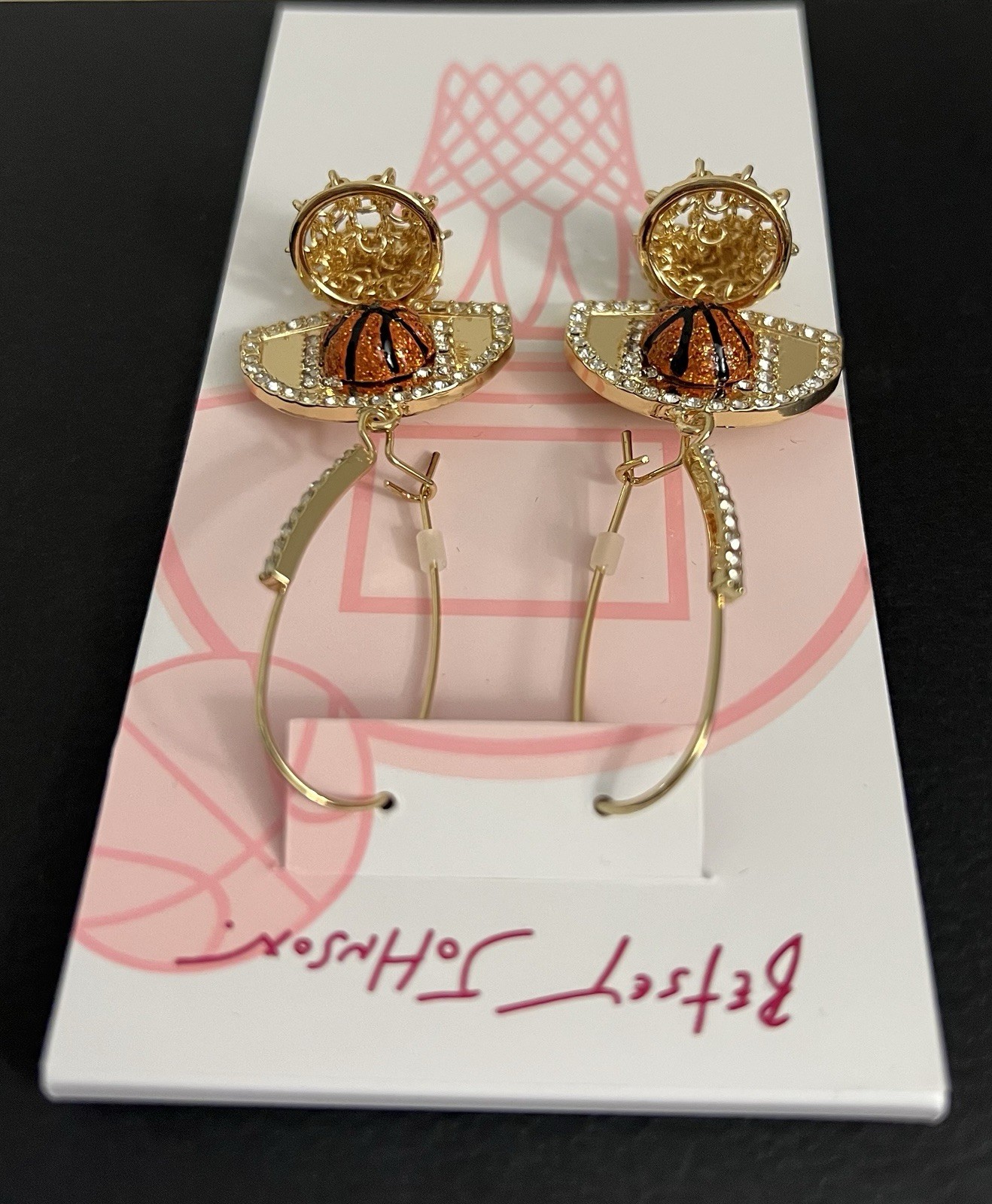 Betsey Johnson Earrings Nothing But Net Basketballs Gold Tone Chains Hooks NWT