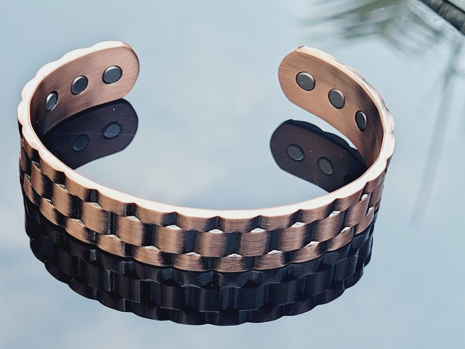 2 Pack Solid Copper Magnetic Bracelets Arthritis Pain Therapy Cuff Set