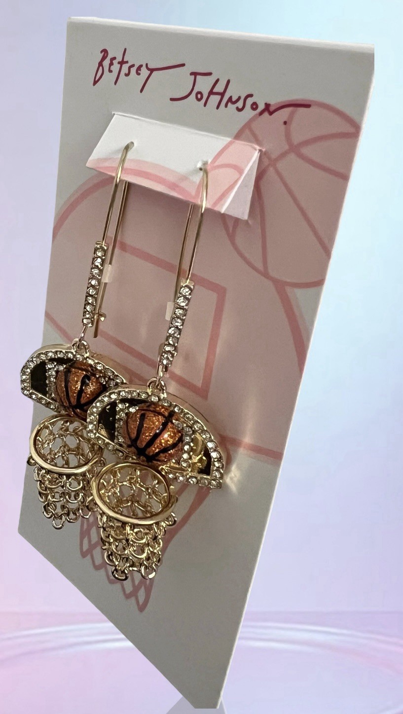 Betsey Johnson Earrings Nothing But Net Basketballs Gold Tone Chains Hooks NWT