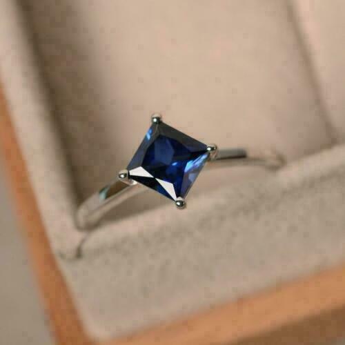 1.20 Ct Princess Simulated Diamond Sapphire Solitaire Ring 925 Sterling Silver