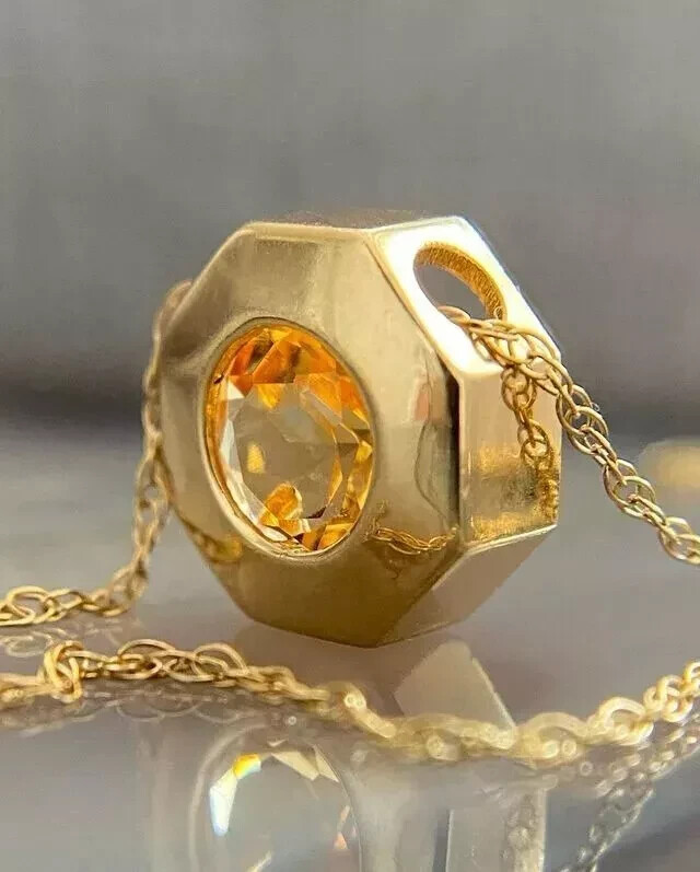 1Ct Round Cut Lab Created Citrine Bezel Women’s Pendant 14k Yellow Gold Plated