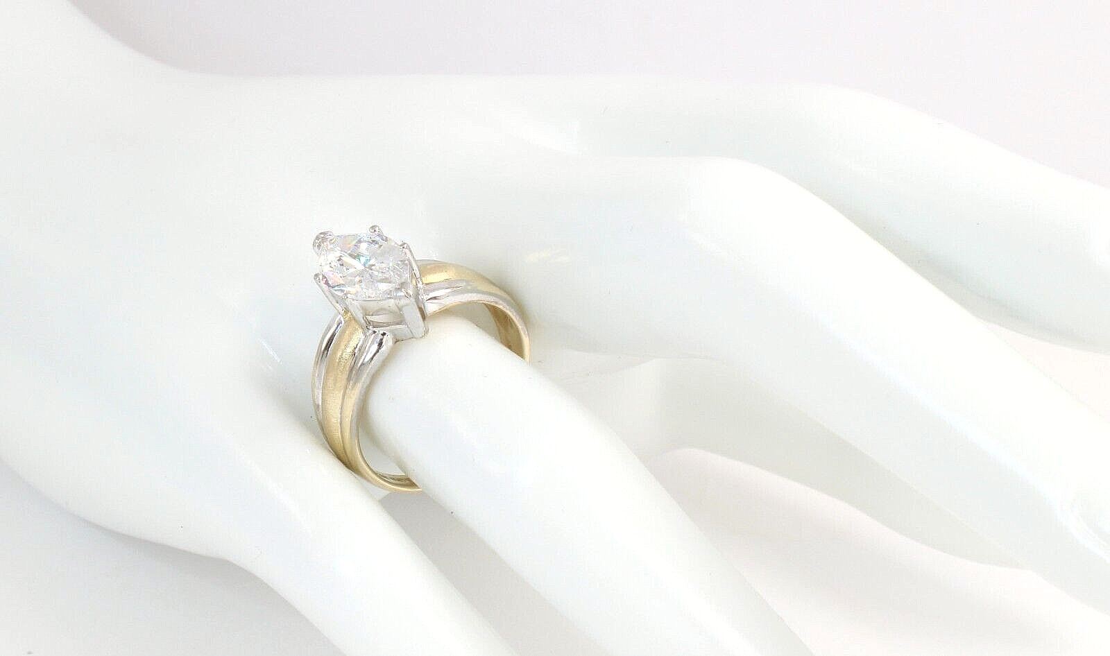 2-Tone 14k Solid Gold 3ct Marquise CZ Engagement Big Cocktail Ladies Ring Size 8