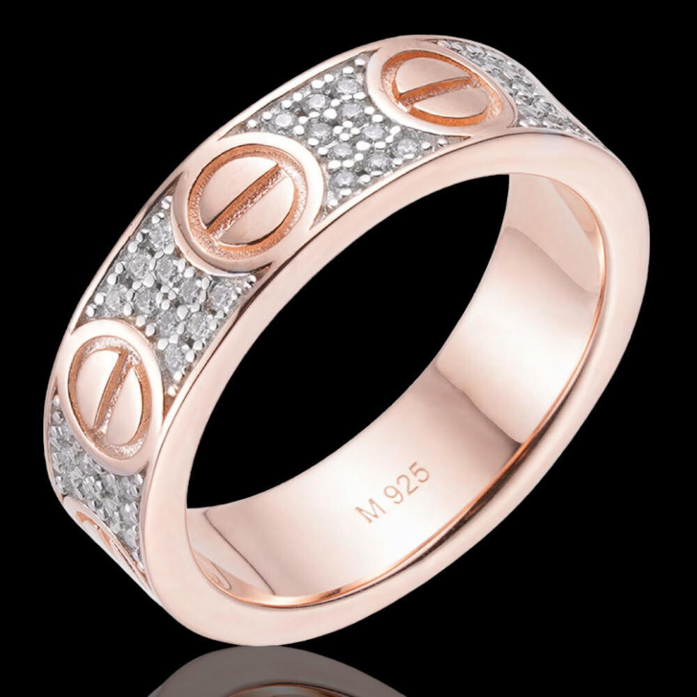 Real Iced Moissanite Eternity Band Wedding Screw Ring 14k Rose Gold 925 Silver