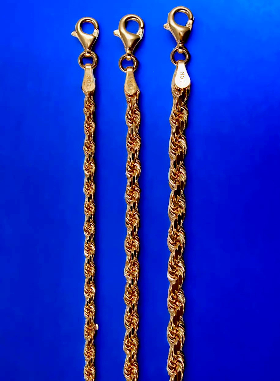 10K Rose Gold SOLID Rope Necklace Chain Diamond Cut 1mm-5mm 16″-30″