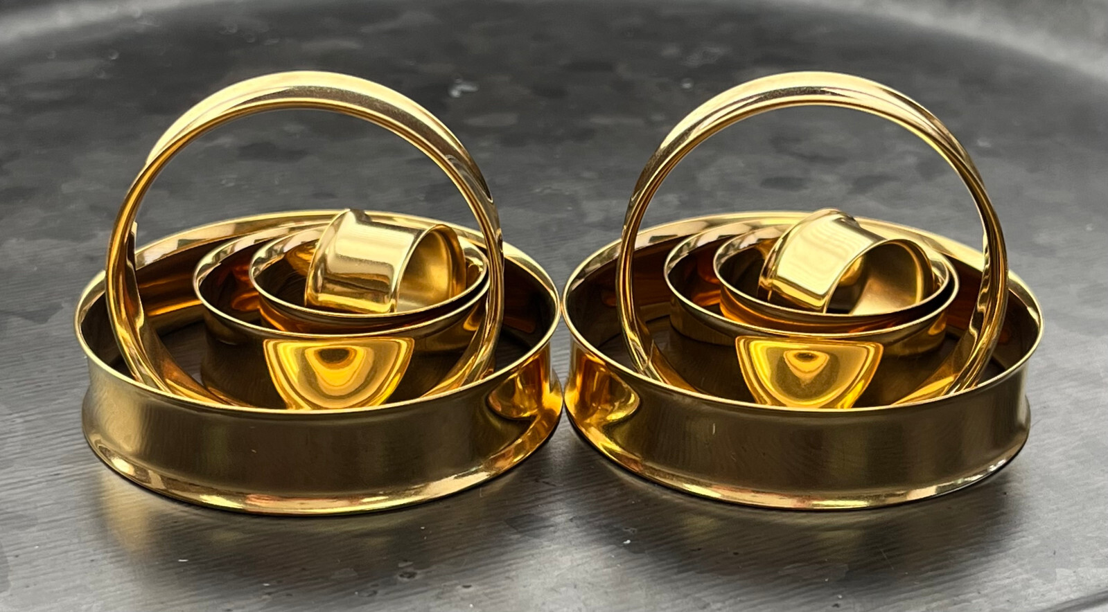 PAIR Gold Plated Double Flare Tunnels Ear Plugs Earlets Gauges