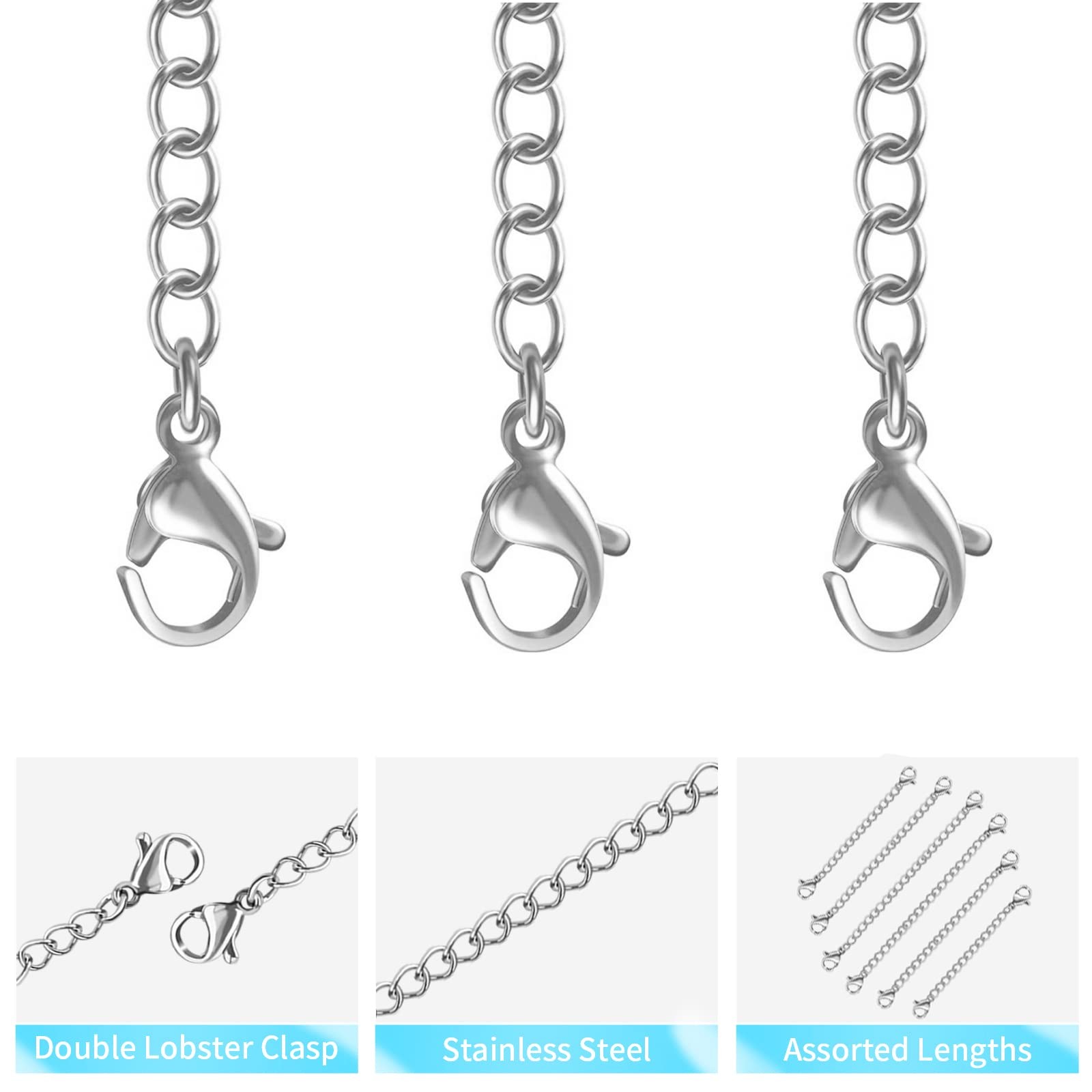 12 PCS Necklace Extenders – Stainless Steel Necklace Extension Chain for Jewelry