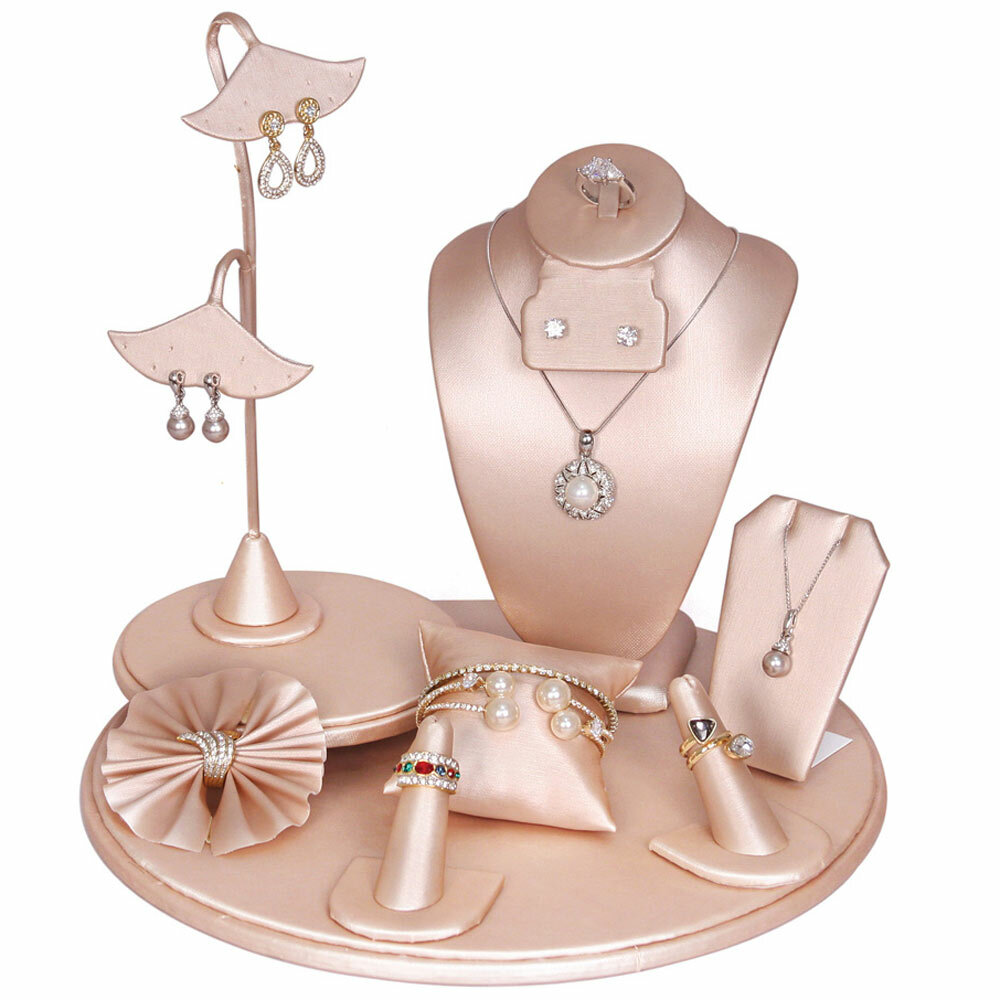 Pink Leatherette Jewelry Display Stands Holder Bracelet Earring Necklace Ring