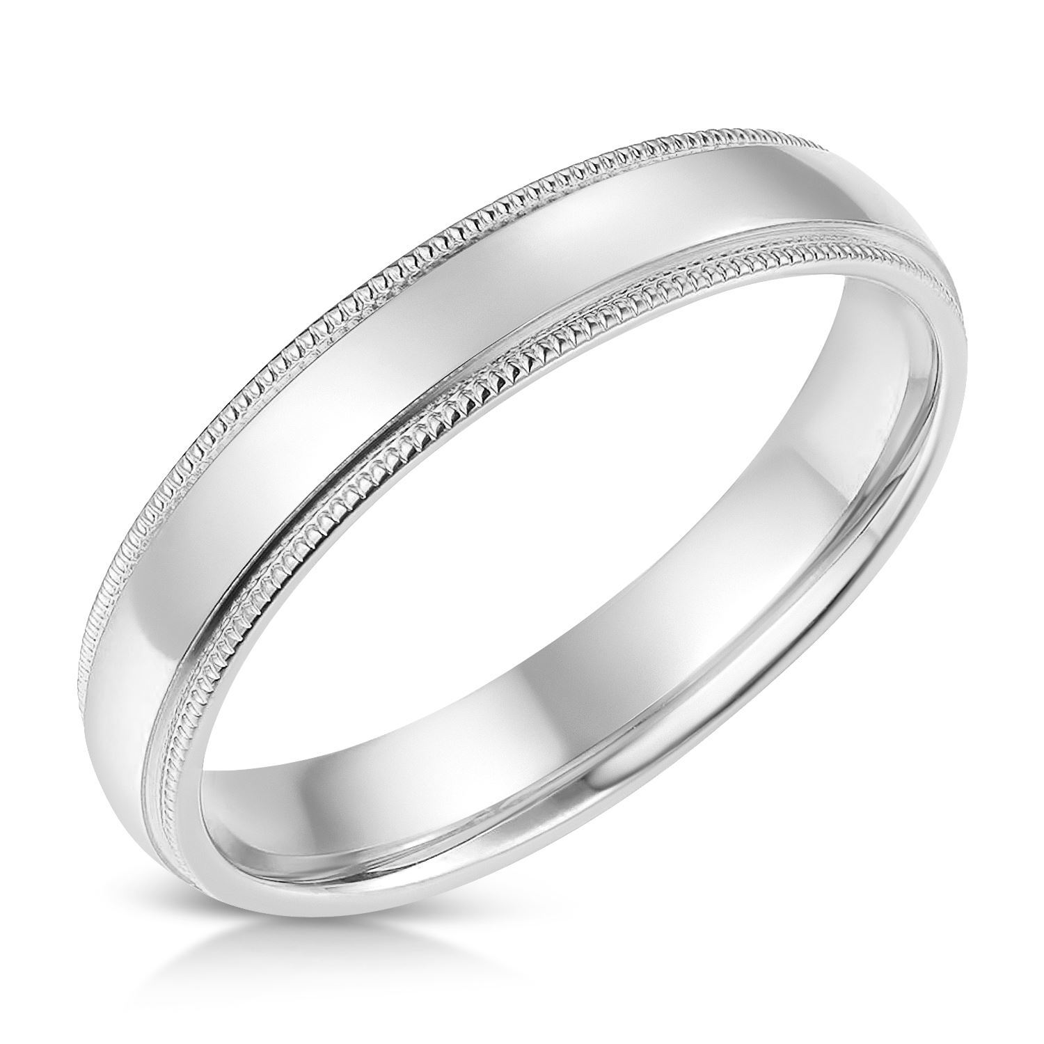 14k Solid Gold 4mm Standard Classic Fit Milgrain Plain Band Ring for Men & Women