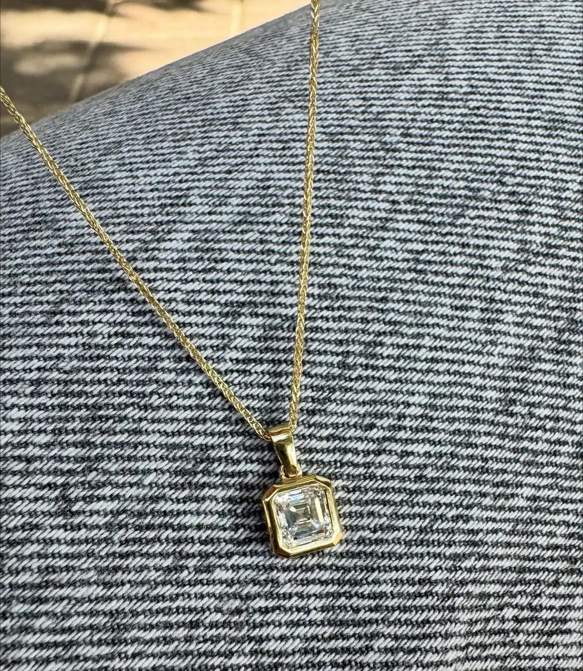 2 CT Asscher Cut Bezel Moissanite Wedding Pendant 14K Yellow Gold Plated For Her