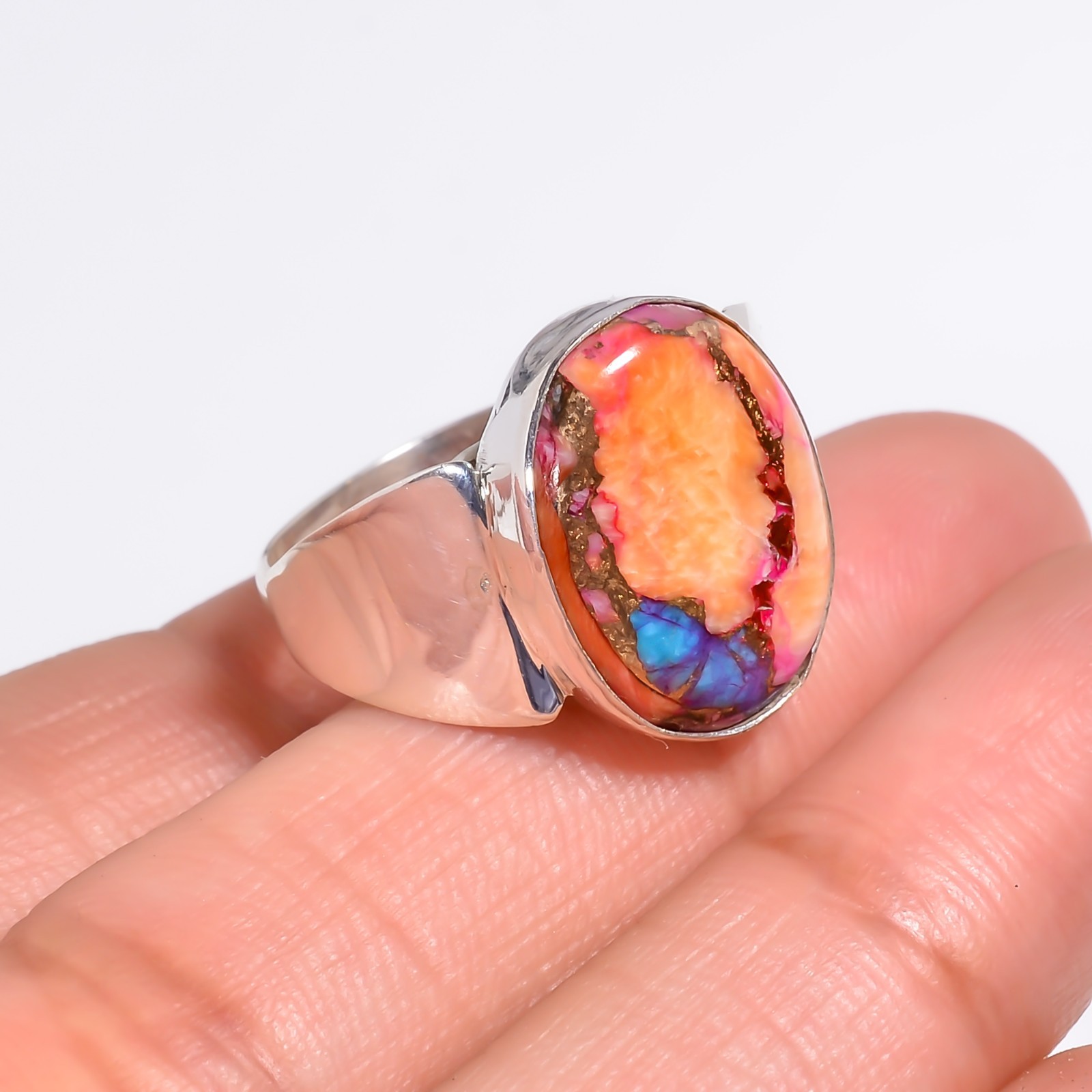 Copper Turquoise Gemstone 925 Silver Handmade Statement Ring Jewelry