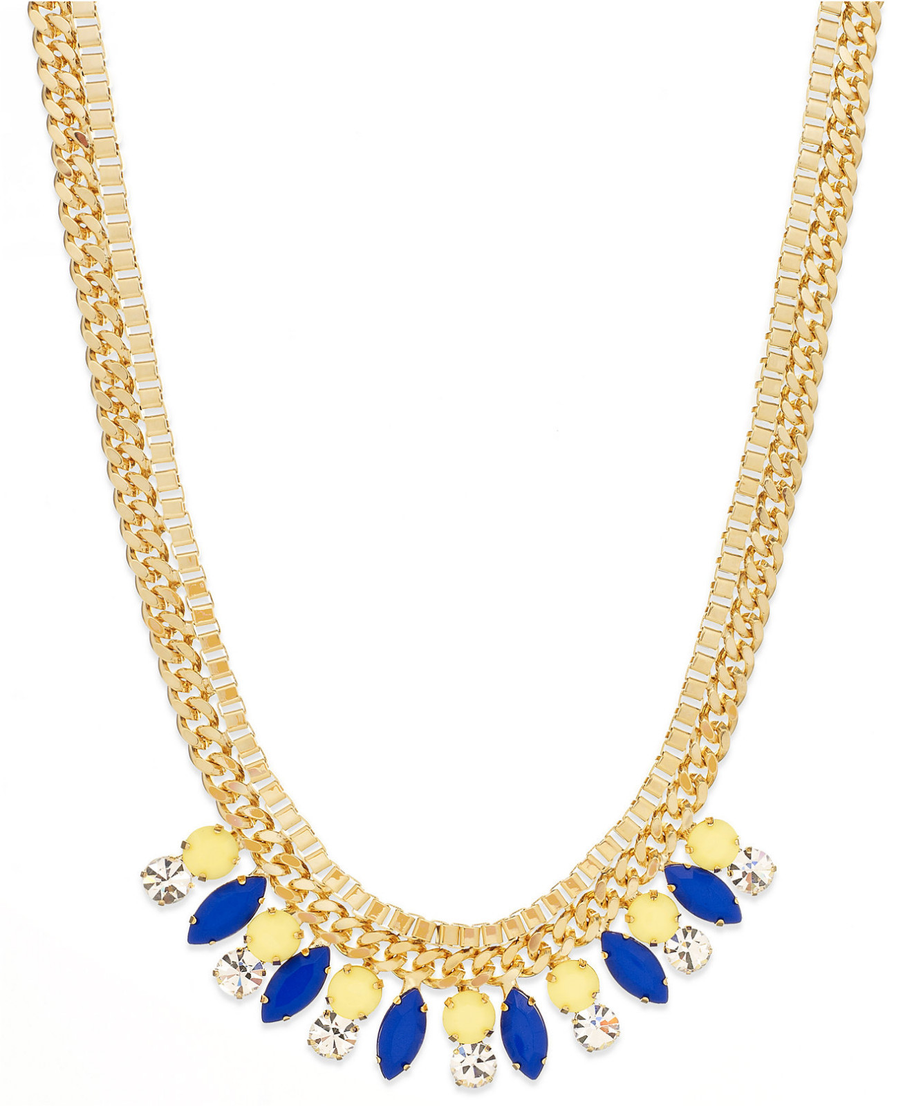 ABS by Allen Schwartz Blue & Yellow Bead Gold Tone 18″ Necklace $95 NWT